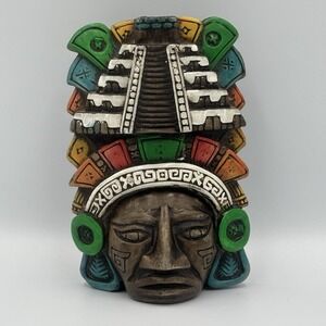 Vintage‎ Mayan Clay Mask Handcrafted Clay Wall Art Chichen Itza Mexico